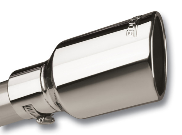 Borla Universal Polished Tip Single Round Rolled Angle-Cut w/Clamp (inlet 2 1/2in. Outlet 4 x 4in) * 20156
