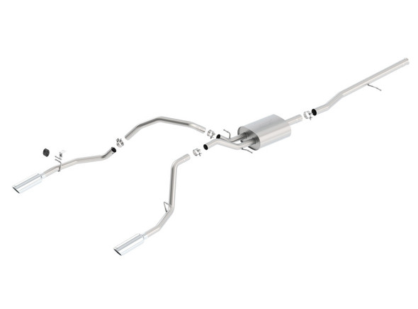 Borla 14 Silv/Sierra 1500 C/B S-Type Exh/2.75in Into Dual 2.25in Out 4in Tip Split Rear Exit 140536