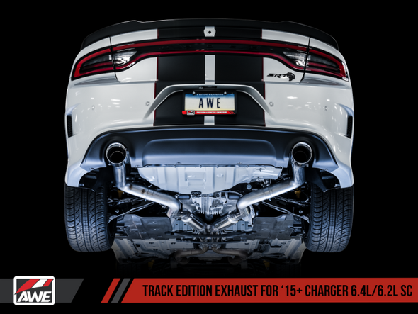 AWE Tuning 2015+ Dodge Charger 6.4L/6.2L Supercharged Track Edition Exhaust - Diamond Black Tips 3015-33126