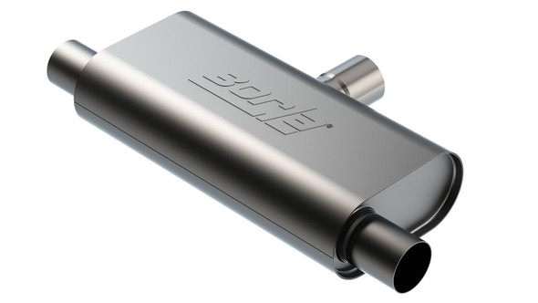 Borla T- Flow Universal Muffler - 2.5in Single Inlet/2.5in Dual Outlet 24in OAL 4.25x9.10x18in Body 60714