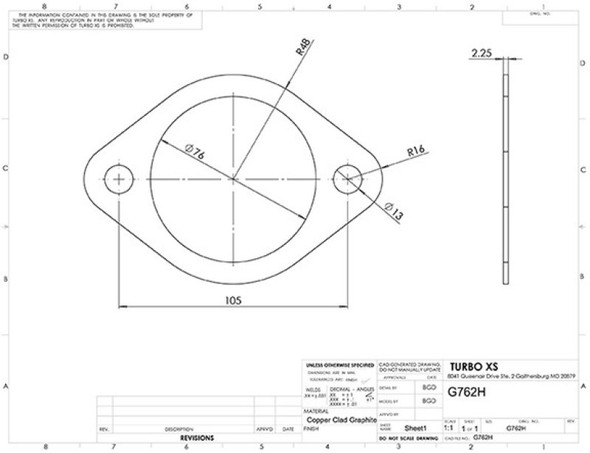 Turbo XS 2-Bolt High Temperature Exhaust Gasket 76mm/3in ID (Single) G762H