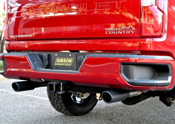 Gibson 20-21 Chevy Silverado 6.6L 2.5in Cat-Back Dual Split Exhaust System Stainless - Black Elite 65713B