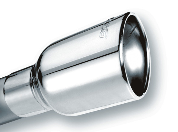 Borla Universal Polished Tip Single Oval Rolled Angle-Cut w/Clamp (inlet 2 1/2in. Outlet 4 1/4 x 3 1 20155