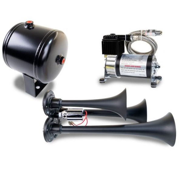 Kleinn Triple Black Horn Kit w/ 130 PSI Air Compressor / 1.0 gal Air Tank HK3-1