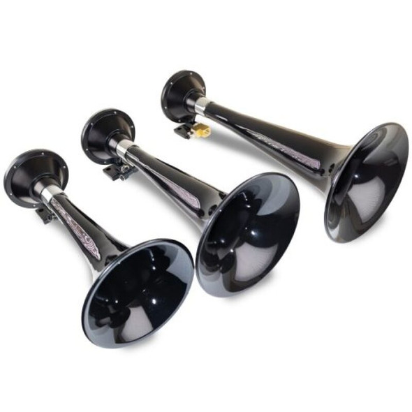 Kleinn Black Triple Horn/ 15In/13In/11In - High Impact ABS Trumpet/ Zinc Alloy Base 230