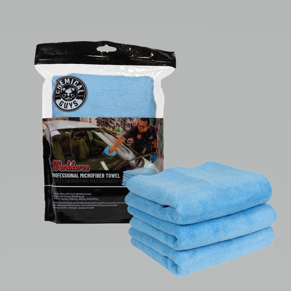 Chemical Guys Workhorse Professional Microfiber Towel - 16in x 16in - Blue - 3 Pack MICBLUE03