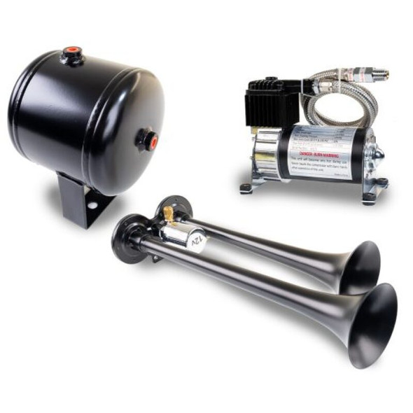 Kleinn Dual Black Horn Kit w/ 120 PSI Air Compressor / 0.5 gal Air Tank HK2-1