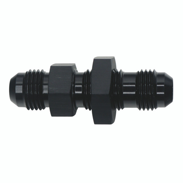 DeatschWerks 6AN Male Flare to 6AN Male Flare Bulkhead Adapter (Incl Nut) - Anodized Matte Black 6-02-0708-B