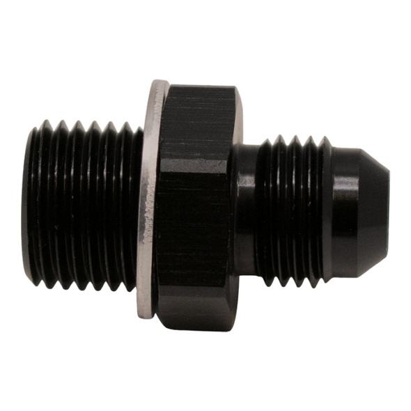 DeatschWerks 6AN Male Flare to M16 X 1.5 Male Metric Adapter (Incl Washer) - Anodized Matte Black 6-02-0615-B