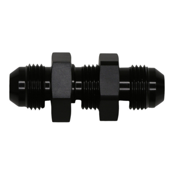 DeatschWerks 8AN Male Flare to 8AN Male Flare Bulkhead Adapter (Incl Nut) - Anodized Matte Black 6-02-0709-B