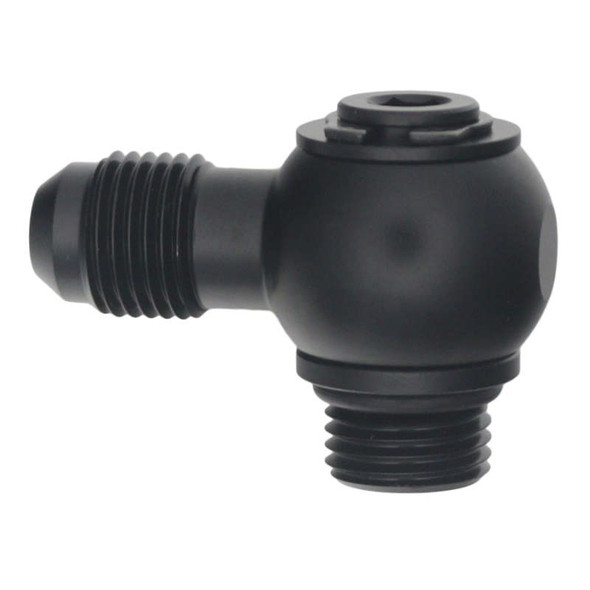 DeatschWerks 6AN ORB Male to 6AN Male Flare Low Profile 90-Degree Swivel - Anodized Matte Black 6-02-0415-B