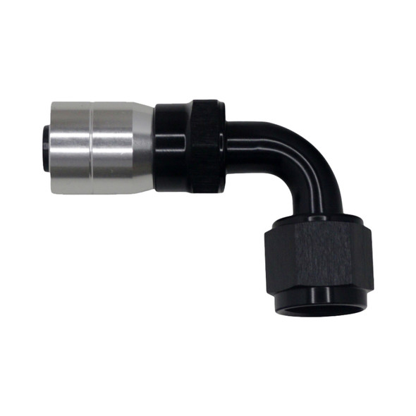 DeatschWerks 8AN Female Swivel 90-Degree Crimping Style Hose End CPE - Anodized Matte Black 6-02-0807-C-B