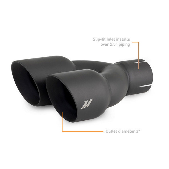 Mishimoto Dual Offset Tips 2.5in Inlet 3in Outlet Slash Cut - Black MMEXH-TIP-FSTBK