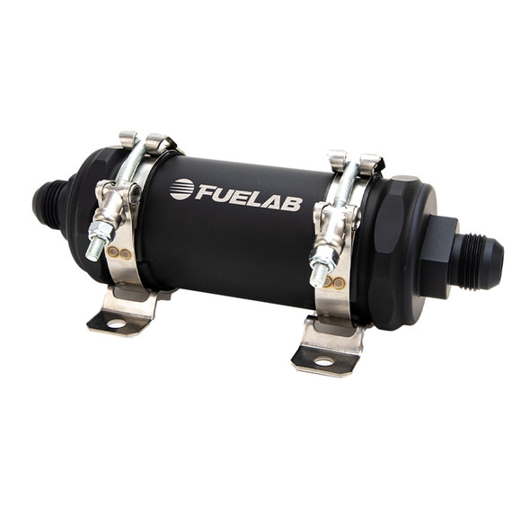 Fuelab PRO Series In-Line Fuel Filter (10gpm) -12AN In/-12AN Out 100 Micron Stainless - Matte Black 86824