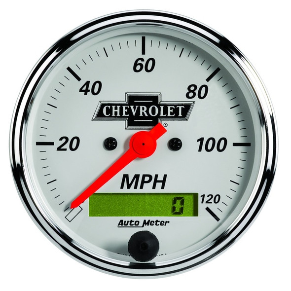 AutoMeter Gauge Speedo 3-1/8in. 120MPH Elec Prog W/ Lcd Odo Chevrolet Heritage Bowtie 1388-00408