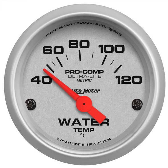 Autometer Ultra-Lite 52mm 40-120 Deg C Short Sweep Electronic Water Temp Gauge 4337-M