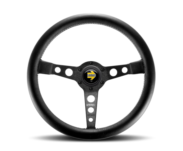 Momo Prototipo Steering Wheel 350 mm - Black Leather/Wht Stitch/Black Spokes PRO35BK2B