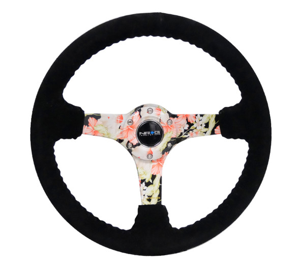 NRG Reinforced Steering Wheel (350mm / 3in. Deep) Blk Suede Floral Dipped w/ Blk Baseball Stitch RST-036FL-S