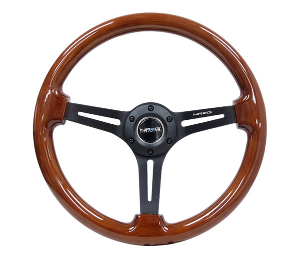 NRG Reinforced Steering Wheel (350mm / 3in. Deep) Brown Wood w/Blk Matte Spoke/Black Center Mark RST-018BR-BK