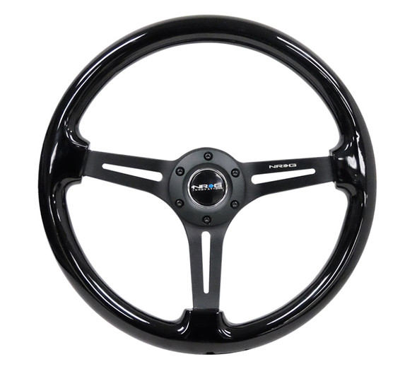 NRG Reinforced Steering Wheel (350mm / 3in. Deep) Blk Wood w/Blk Matte Spoke/Black Center Mark RST-018BK-BK