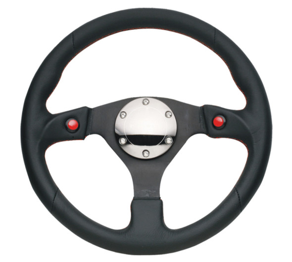 NRG Reinforced Steering Wheel (320mm) Blk Leather w/Dual Buttons RST-007R