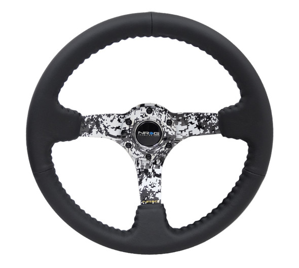 NRG Reinforced Steering Wheel (350mm / 3in. Deep) Blk Leather w/Hydrodipped Digi-Camo Spokes RST-036DC-R