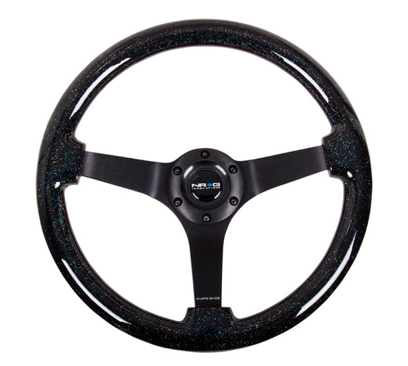 NRG Reinforced Steering Wheel (350mm / 3in Deep) Classic Blk Sparkle Wood Grain w/Blk 3-Spoke Center RST-036BSB-BK