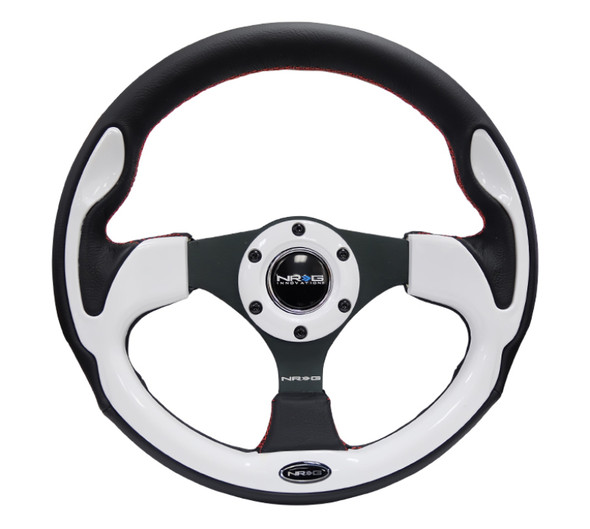 NRG Reinforced Steering Wheel (320mm) Blk w/White Trim & 4mm 3-Spoke RST-001WT