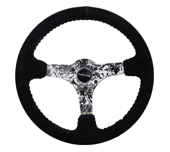 NRG Reinforced Steering Wheel (350mm / 3in. Deep) Blk Suede w/Hydrodipped Digi-Camo Spokes RST-036DC-S