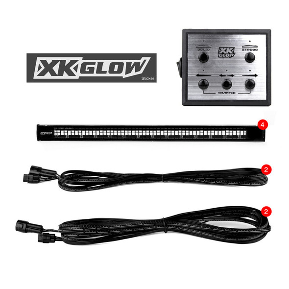 XK Glow Tube Strobe Lights w/ Traffic Modes Ultra LEDs + Solid On - White/Amber 4pc 12in XK052002-4WA