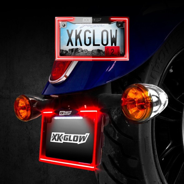XK Glow Motorcycle License Plate Frame Light w/ Turn Signal - Black XK034018-B