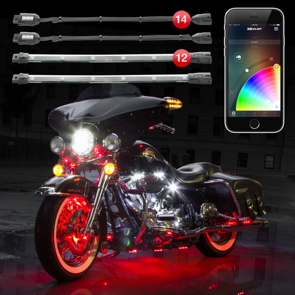 XK Glow Strip Million Color XKCHROME ATV/Motorcycle LED Accent Light Kit (14xPod + 12x10In) KS-MOTO-PRO