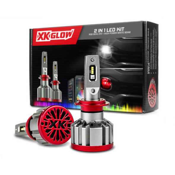 XK Glow RGB 2In1 LED Headlight Bulb Million Color XKCHROME App RGB/LED Headlight Kit - 2x H7 XK045004-H7