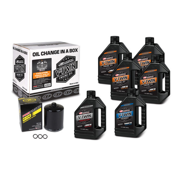 Maxima V-Twin Oil Change Kit Mineral w/Black Filter Evolution 90-069016PB