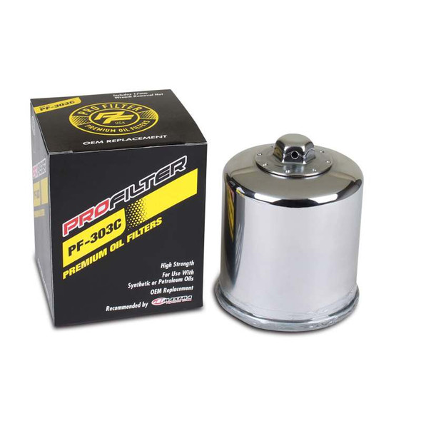 ProFilter Honda/Kawasaki/Polaris/Yamaha Spin-On Chrome Various Performance Oil Filter PF-303C