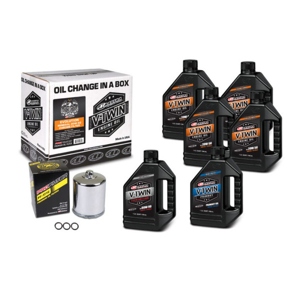 Maxima V-Twin Oil Change Kit Mineral w/Chrome Filter Evolution 90-069016PC