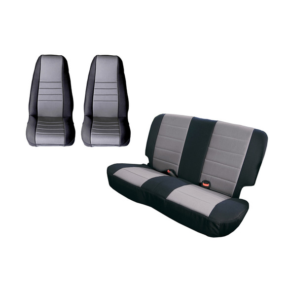 Rugged Ridge Seat Cover Kit Black/Gray 80-90 Jeep CJ/YJ 13290.09
