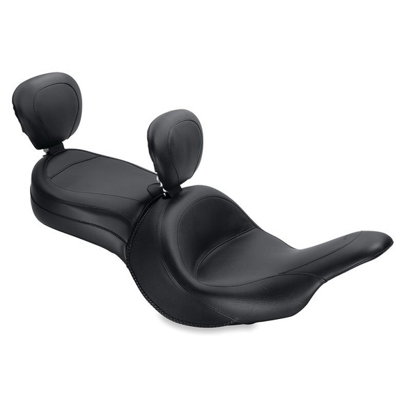 Mustang 11-19 Kawasaki Vulcan 1700, Vaquero Std Touring 1PC Seat w/Driver and Pass Backrest - Black 79688