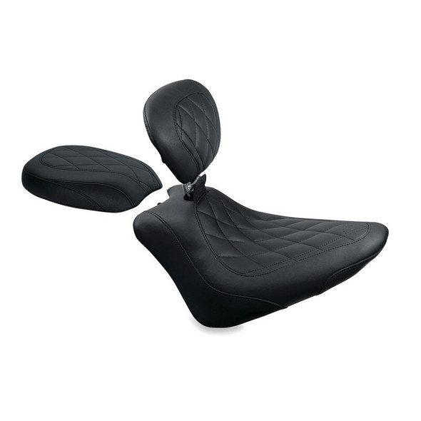 Mustang 11-13 Harley Blackline,12-17 Slim/Slim S Wide Touring Solo Seat w/DBR Diamond - Black 79745