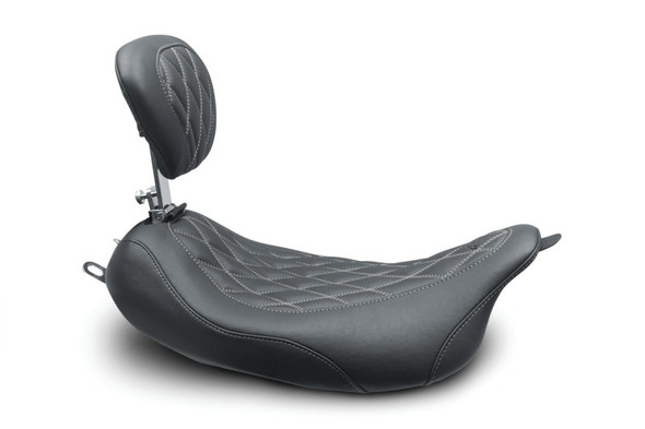 Mustang 08-21 Harley Wide Tripper FL Touring Pass Seat w/ Dr Backrest, Grey Diamond Stitch - Black 79727GM