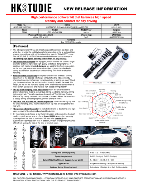 HKS HKSTUDIE SUSPENSION with CANCELLER for G80/G82 HKSTUDIE-SS001C