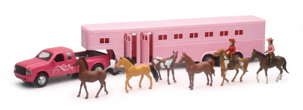 New Ray Toys Pink Pickup Fifth Wheel Horse Trailer Set/ Scale - 1:32 SS-15395