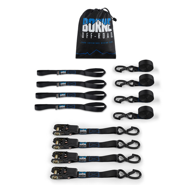 Borne Off-Road Medium-Duty Ratchet Tie-Down Kit (4-Pack) Black BNRTC-TDMD-4BK