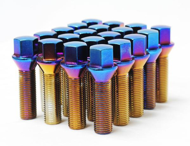 Wheel Mate Mevius Lug Bolt Set of 20 - Chrome Neon 14x1.50 27mm Cone 60 DEG TAP 40601N