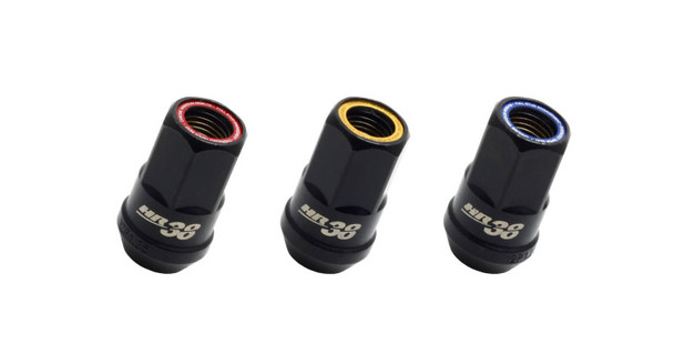 Wheel Mate Muteki HR38 Open End Lug Nuts 12x1.25 Black Chrome / Yellow Ring HR3805BY
