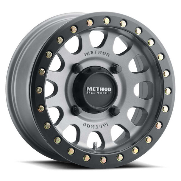 Method MR401 UTV Beadlock 15x6 / 5+1/49mm Offset / 5x4.5 / 72mm CB Titanium Wheel - Matte Black Ring MR40156012851B