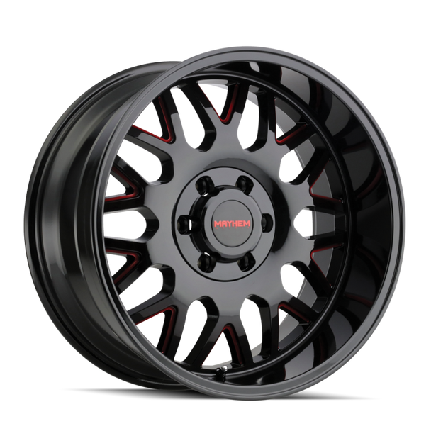 Mayhem 8110 Tripwire 20x9 / 8x165.1 BP / 0mm Offset / 130.8mm Hub Black w/ Prism Red Wheel 8110-2981BTR