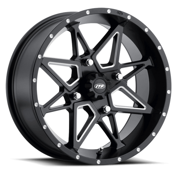 ITP Tornado 14X7 / 4x110 BP / 5+2 Offset Matte Black w/ Milled Accents Wheel 1421950727B
