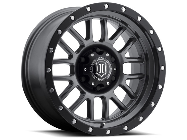 ICON Alpha 17x8.5 6x5.5 0mm Offset 4.75in BS 106.1mm Bore Gun Metal Wheel 1217858347GM