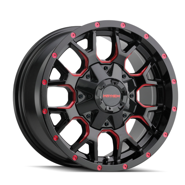 Mayhem 8015 Warrior 20x9 / 6x135 BP / 0mm Offset / 106mm Hub Black w/ Prism Red Wheel 8015-2937BTR